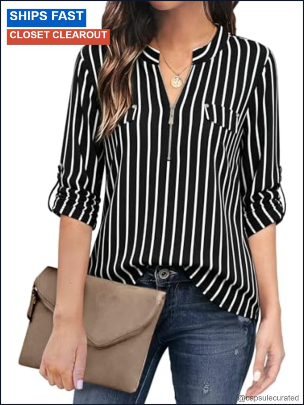 Women's 3/4 Sleeve Floral Plaid Tunic Blouse Zip V-Neck Casual Top Loose Fit